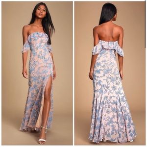 Lulu's Off-Shoulder Blue Floral Maxi Dress